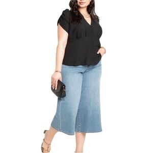 ELOQUII | Women's Blue Cropped Wide Leg Denim Jeans size 18 Stretch Cotton NEW